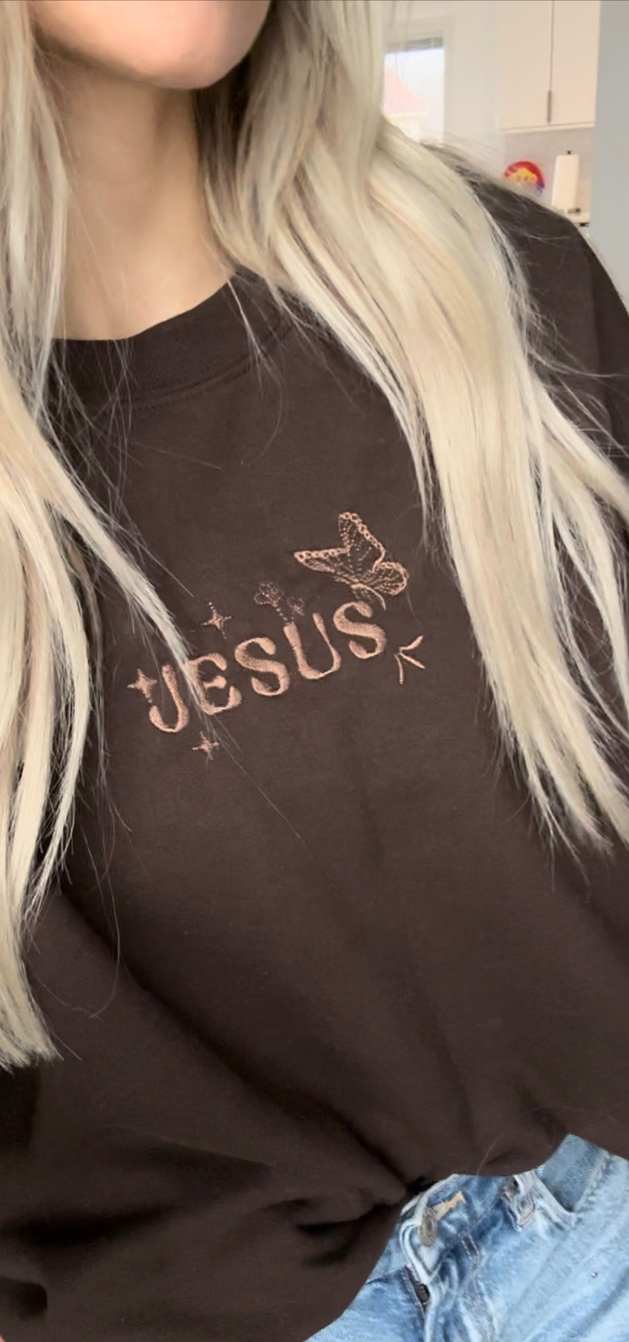 Embroidered mono chrome Jesus sweater
