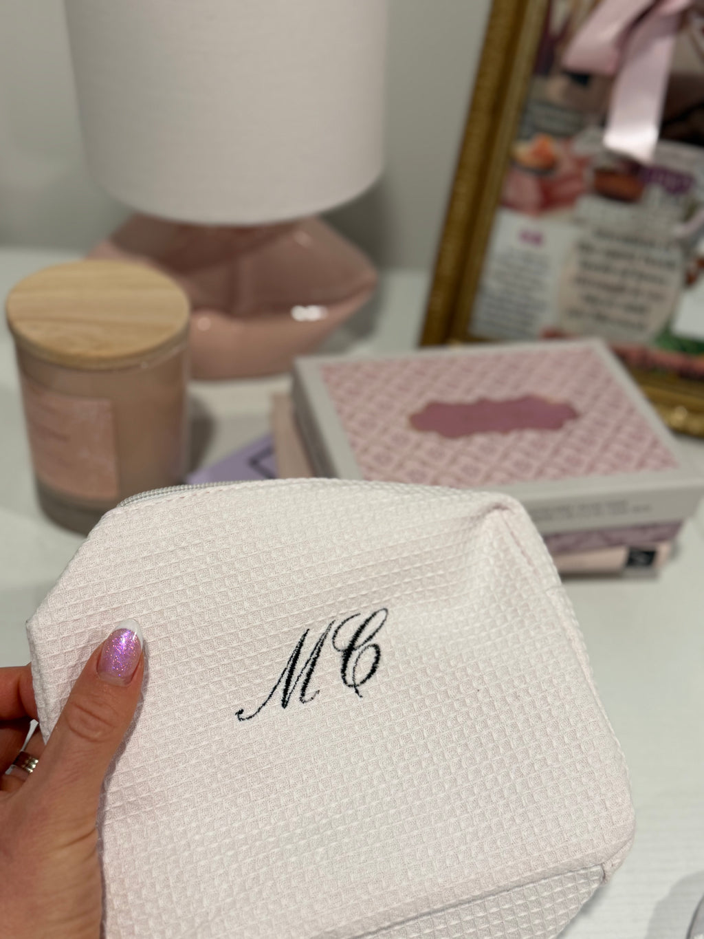 Monogramed Waffle Pouch